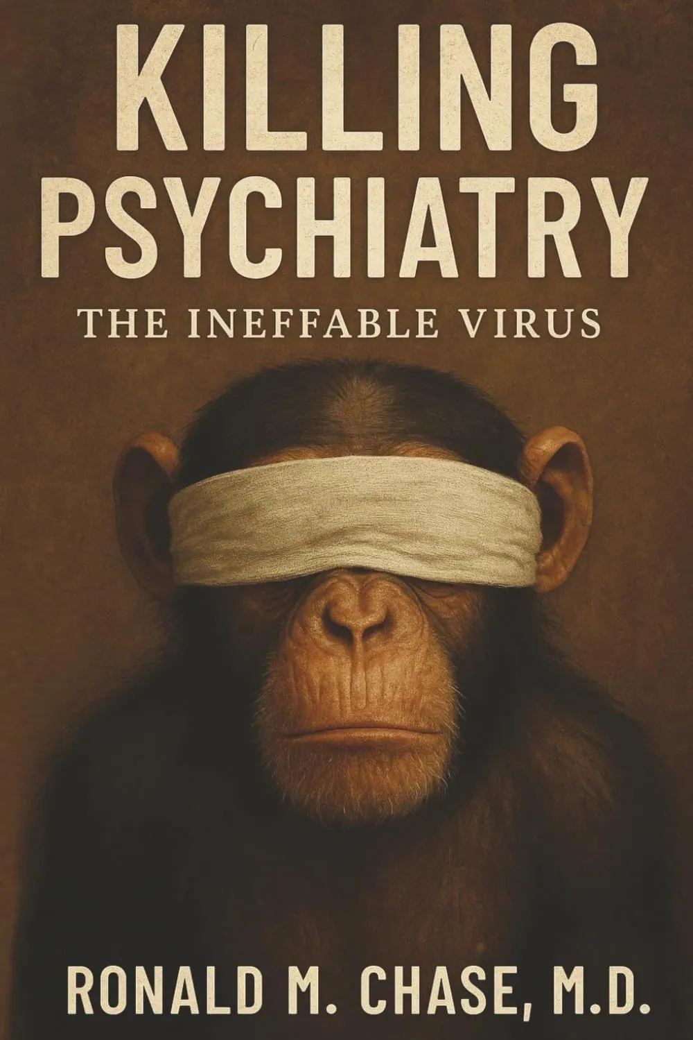 Monkey with blindfold on book cover.
